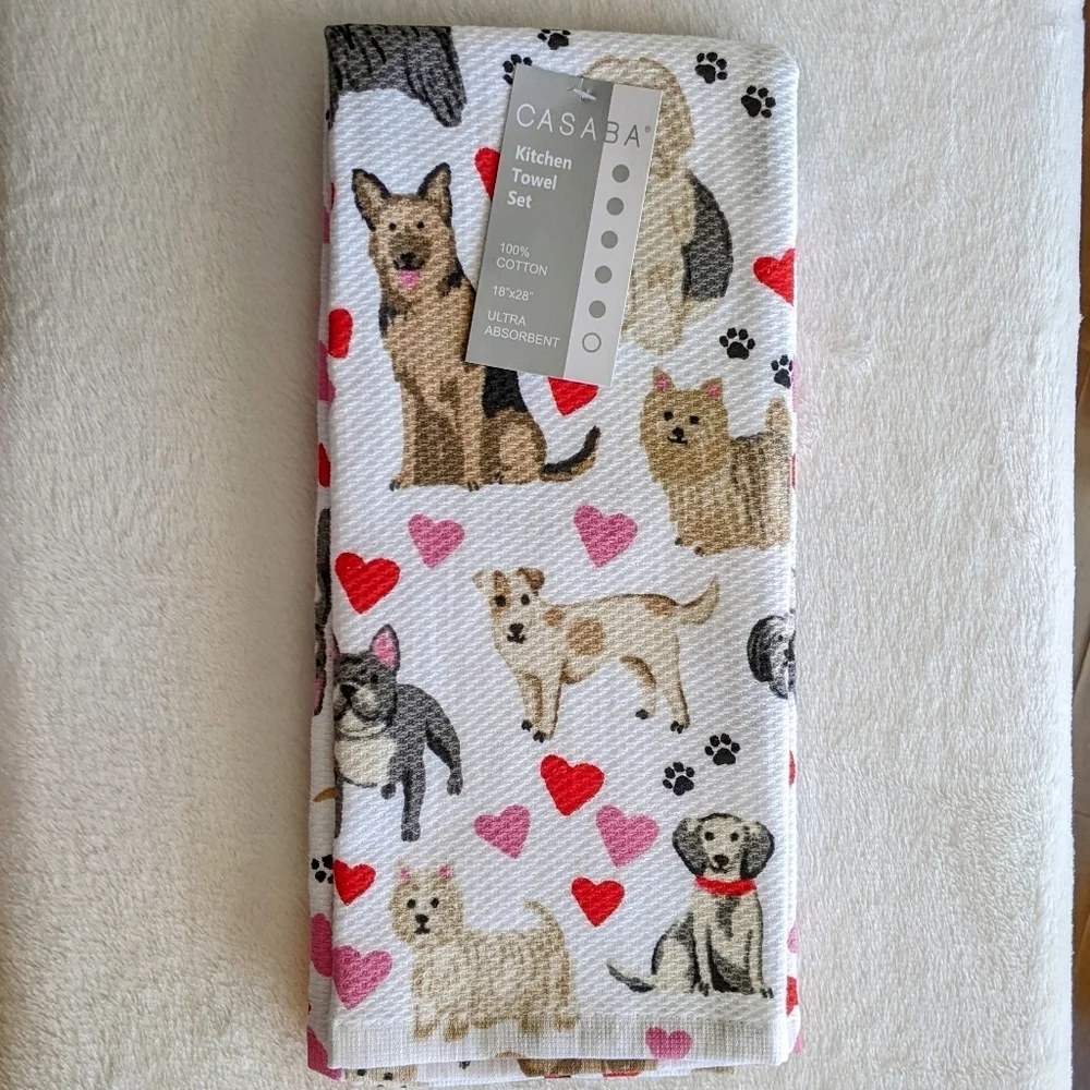 Boston Terrier Frenchie Various Dogs Hearts Set of 2 Kitchen Towel Set Multi NWT